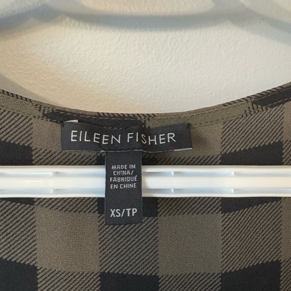 Eileen Fisher Tunic Dress Olive Green & Black Plaid/Checkered Scoop Neck - Picture 4 of 5